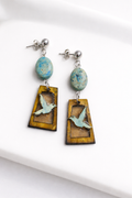Handcrafted Hummingbird Wood & Stone Dangle Earrings