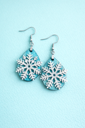 Turquoise Snowflake Wooden Earrings