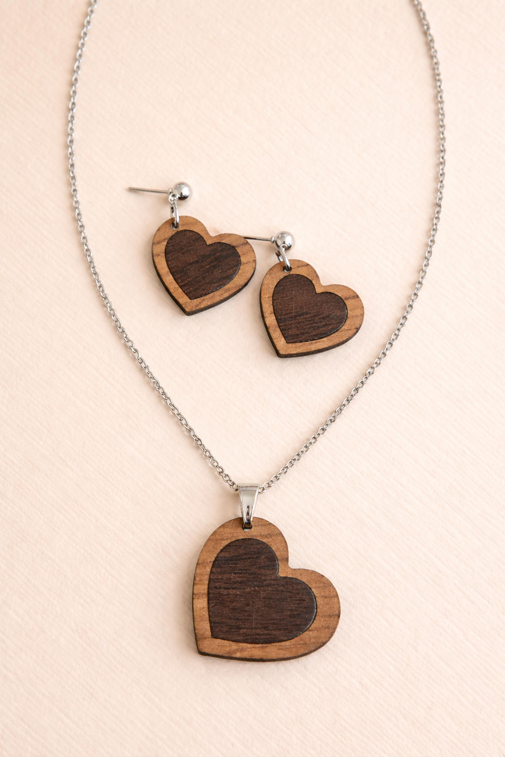 Handcrafted Wooden Heart Jewelry Set
