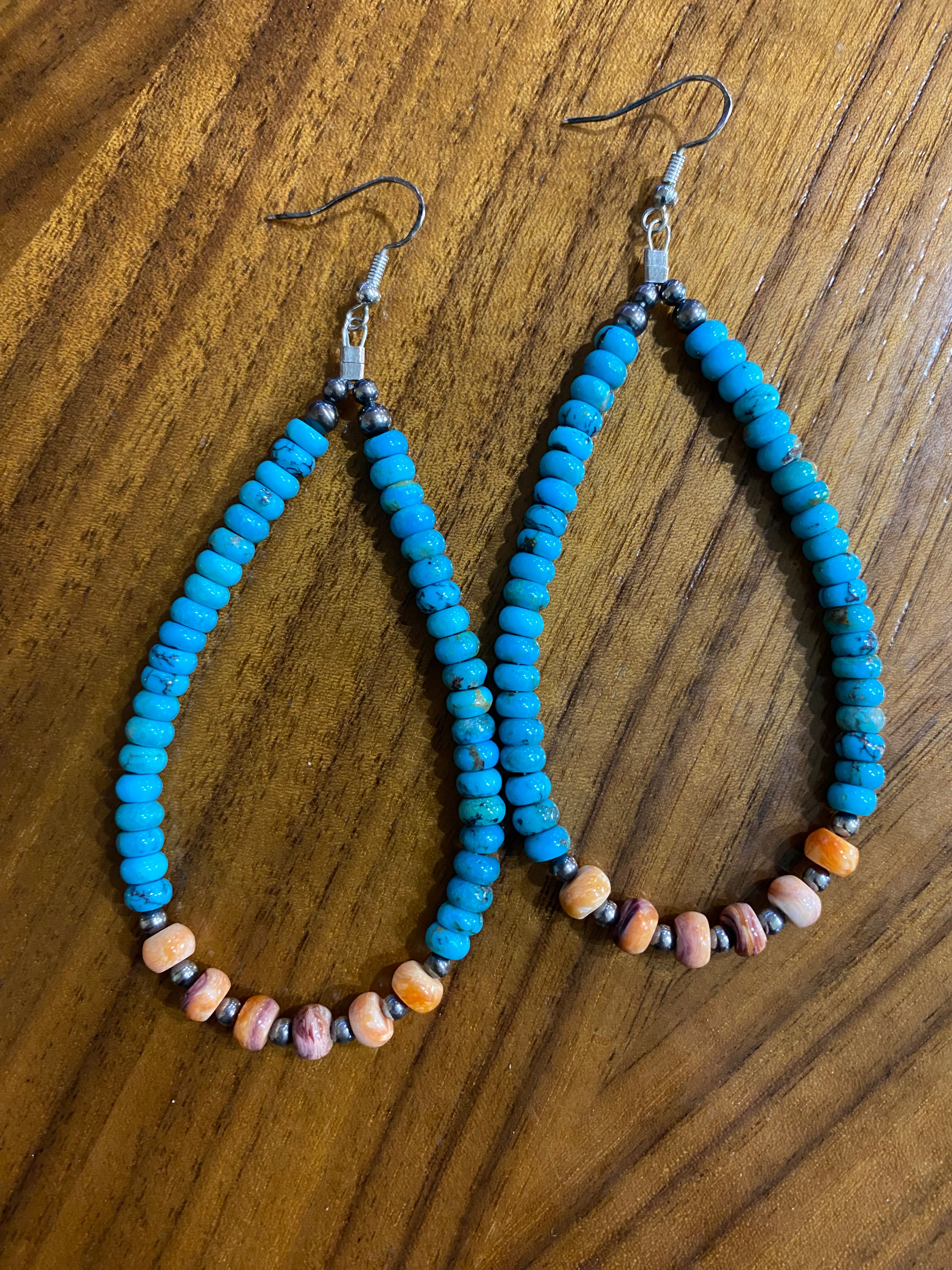 Turquoise & Orange Spiny Oyster Teardrop Earrings