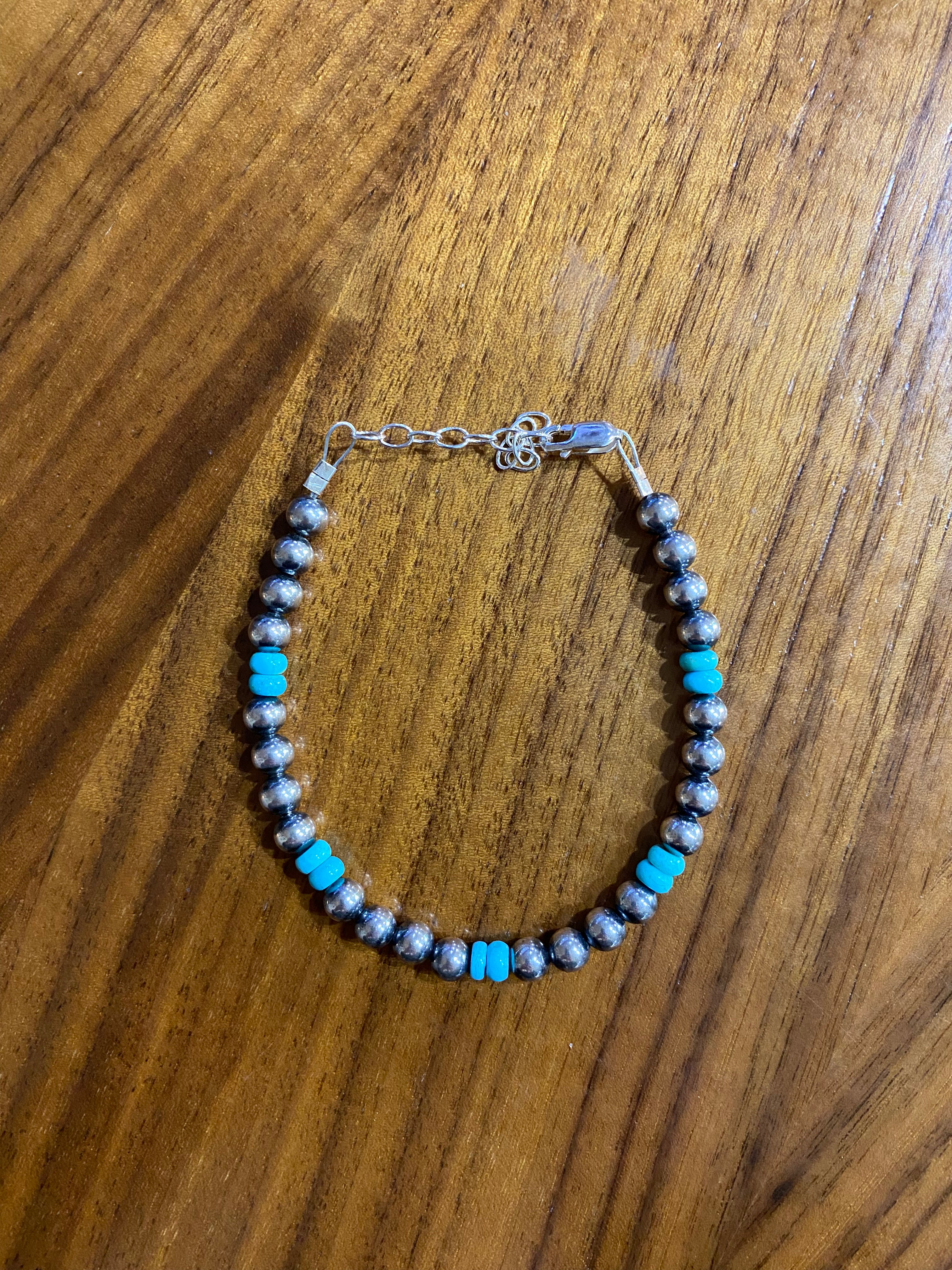 Turquoise & Sterling Silver Navajo Pearl Bracelet
