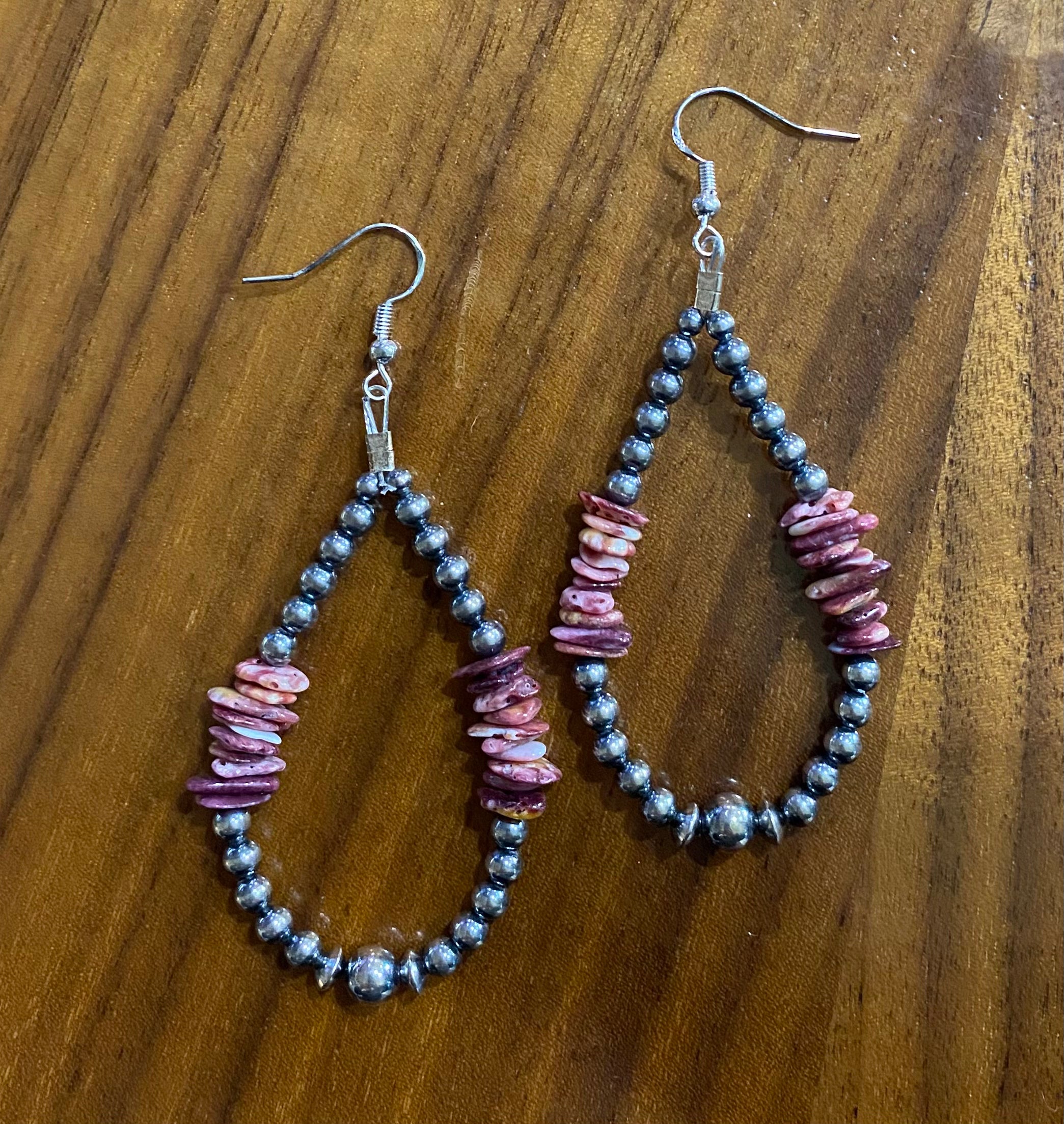 Pink Spiny and Navajo Pearl Earrings