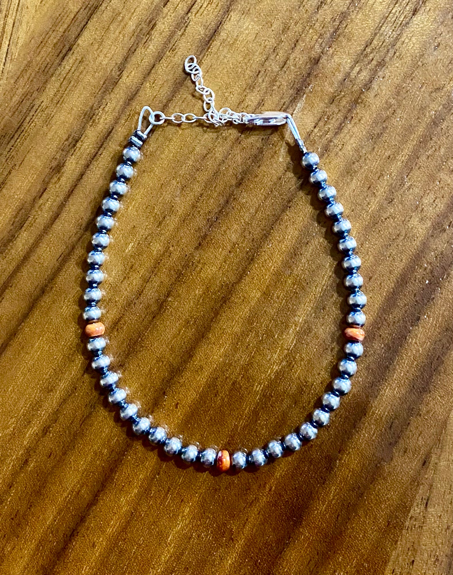 Navajo Pearl and Orange Spiny Bracelet