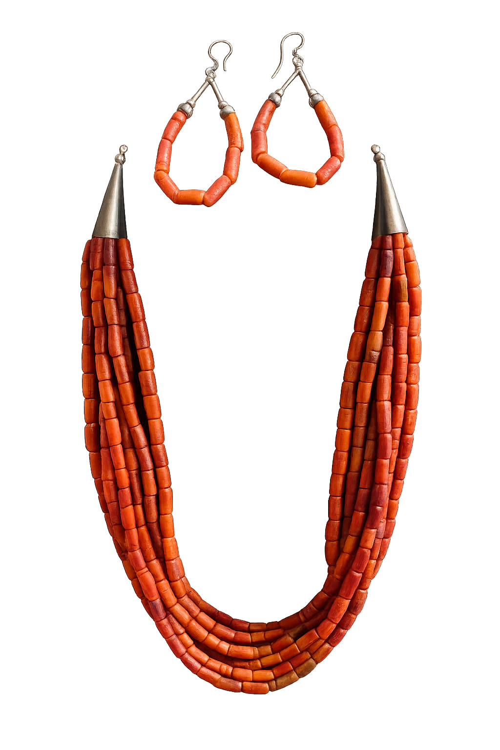 Red Coral Necklace and Earrings Set