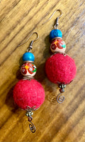 Handmade Wool and Peruvian Bead Earrings