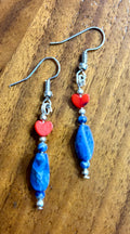 Lapis & Red Coral Heart Earrings