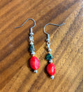 Turquoise & Red Coral Bead Earrings