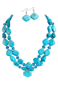 Turquoise Howlite Double Necklace & Earring Set