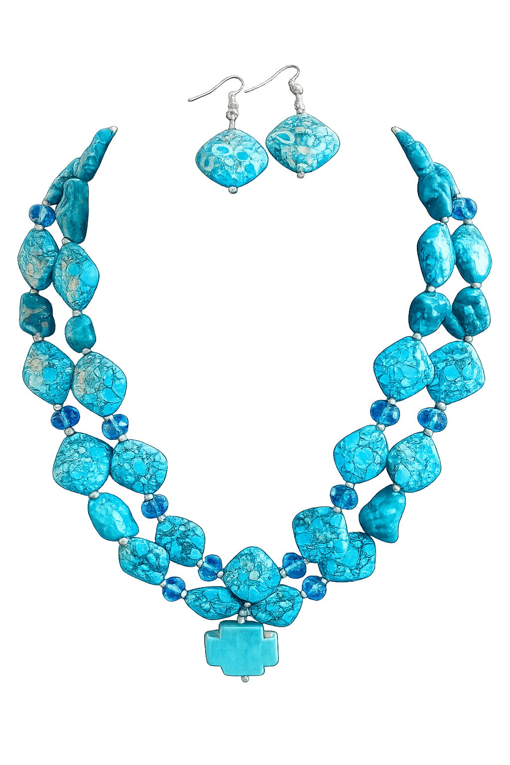 Turquoise Howlite Double Necklace & Earring Set