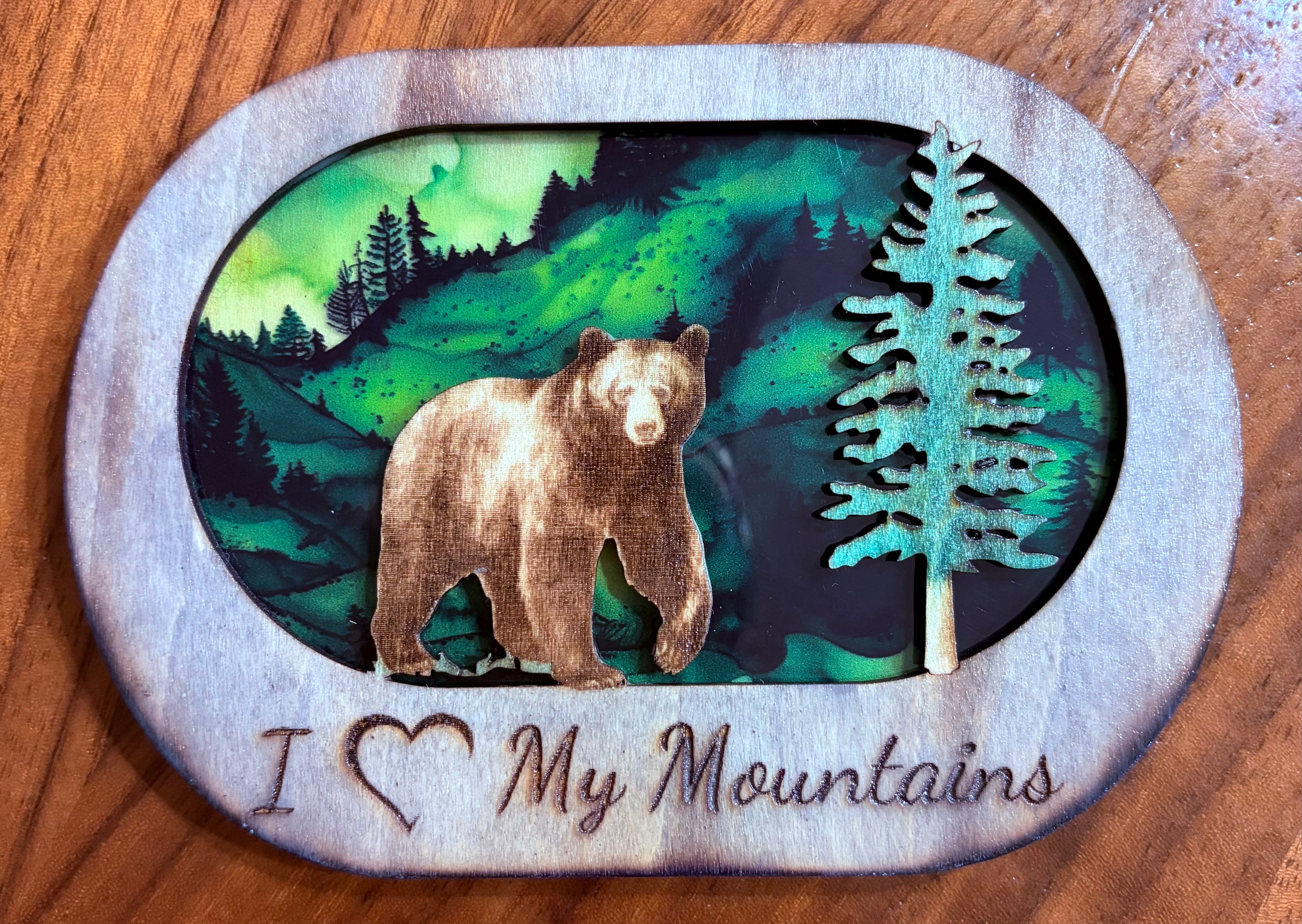 “I ♥ My Mountains” Handmade Wooden Magnet