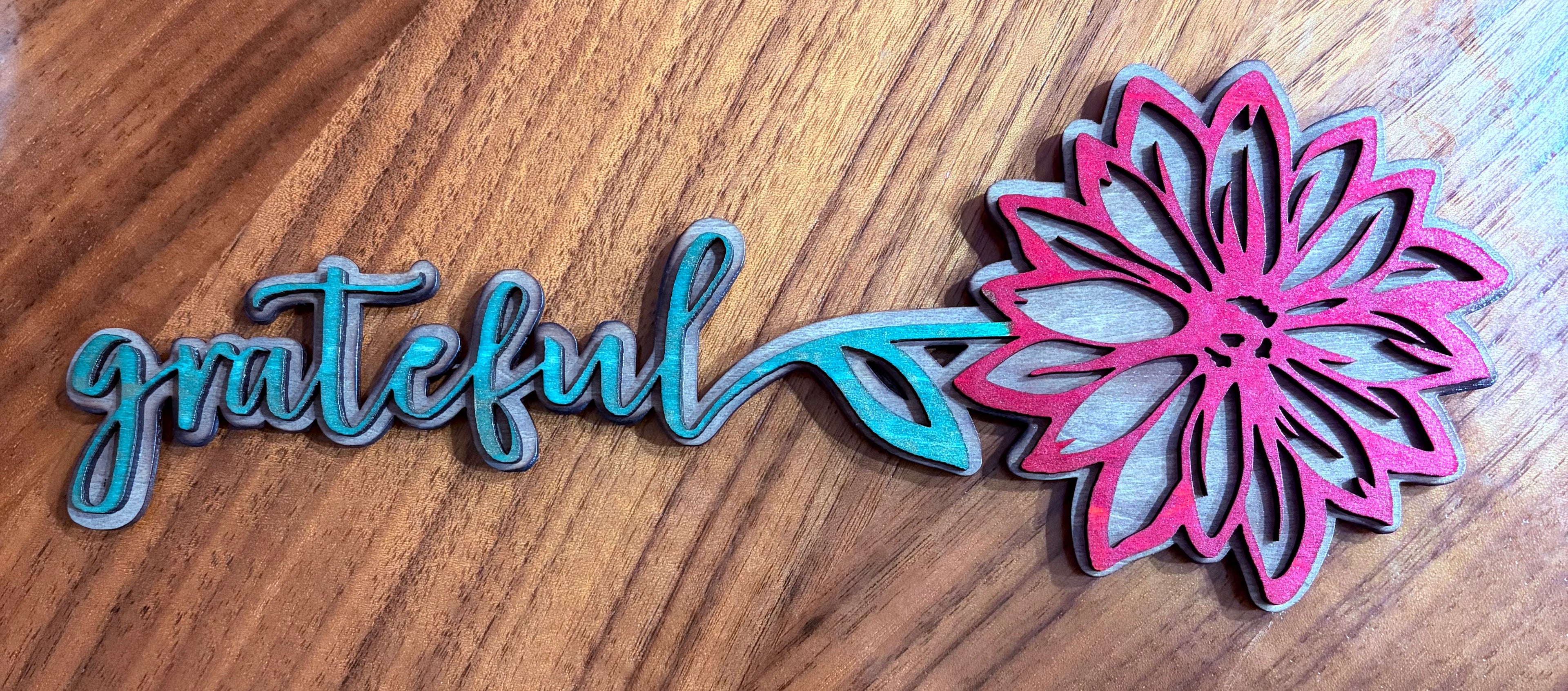“Grateful” Floral Wooden Magnet