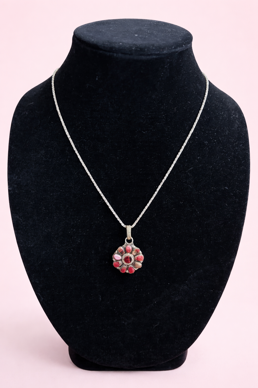 Sterling Silver Dahlia Rose Matrix Pendant Necklace