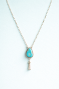 Sterling Silver and Turquoise Pendant Necklace with Squash Blossom Dangle