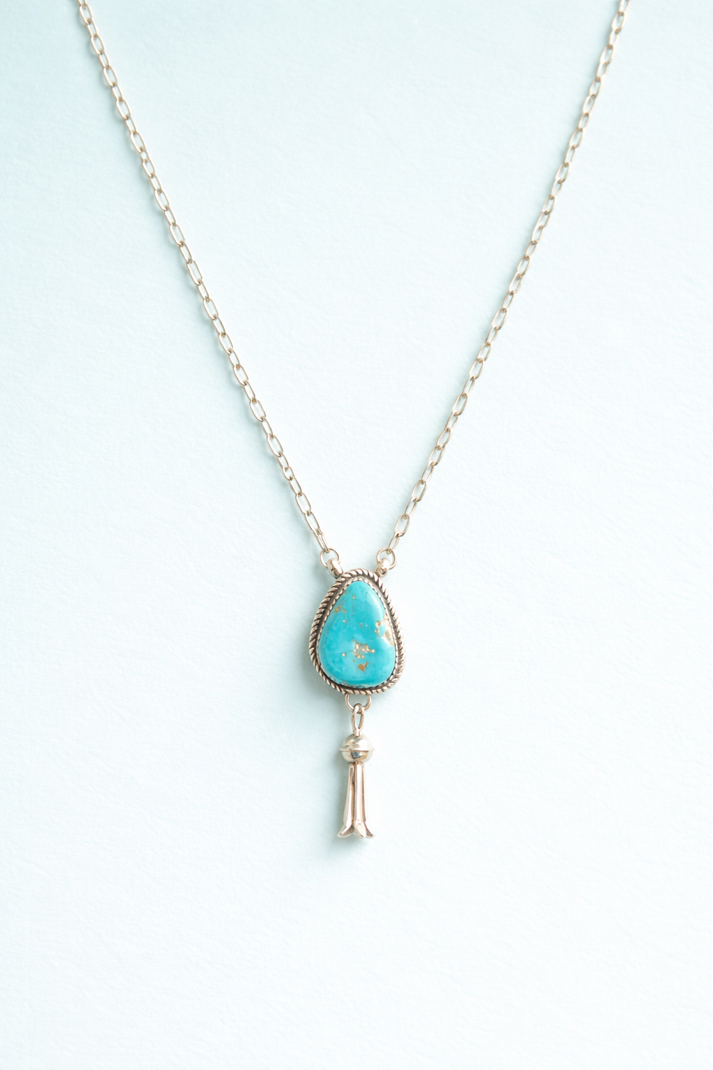 Sterling Silver and Turquoise Pendant Necklace with Squash Blossom Dangle
