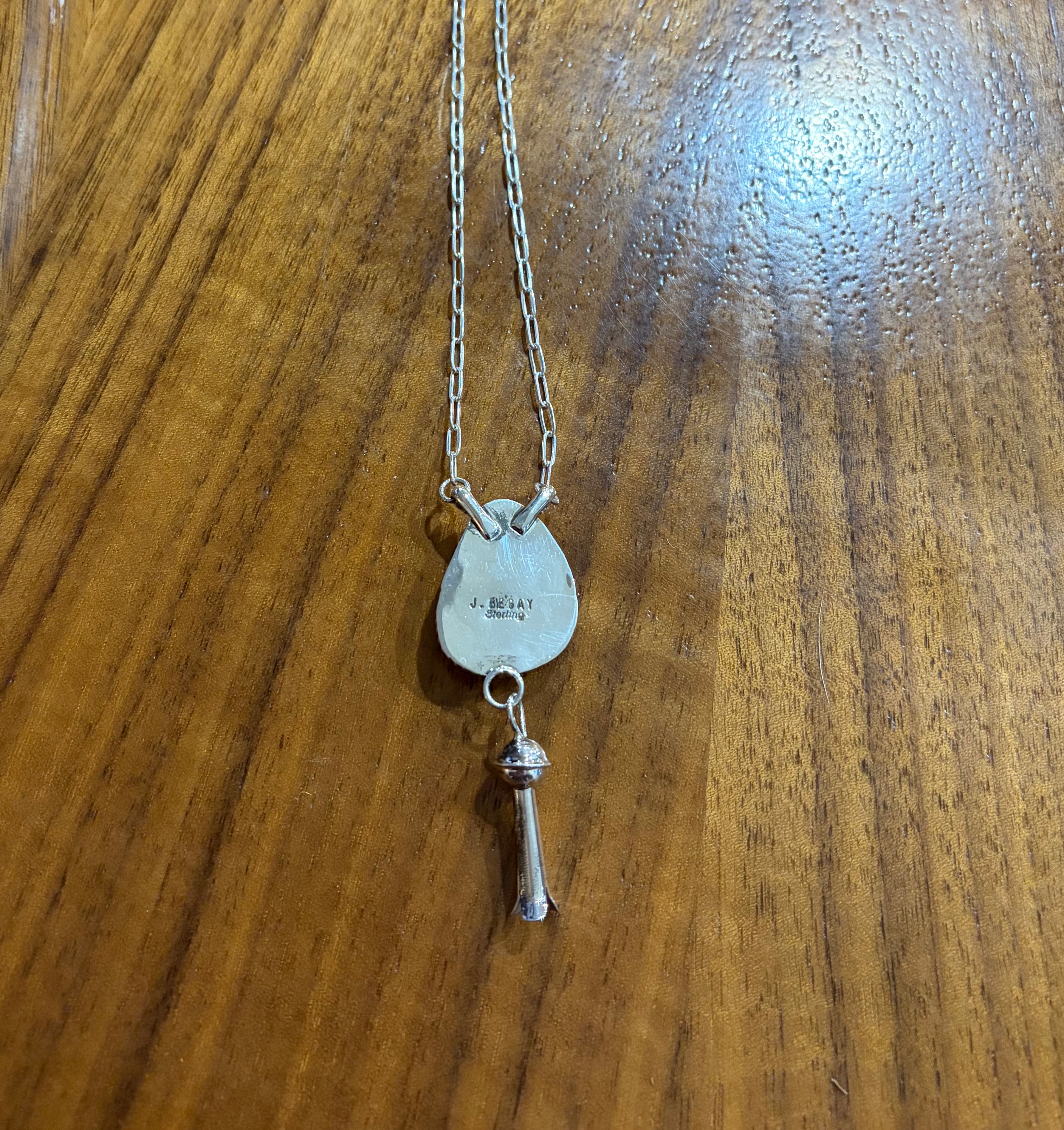 Sterling Silver and Turquoise Pendant Necklace with Squash Blossom Dangle