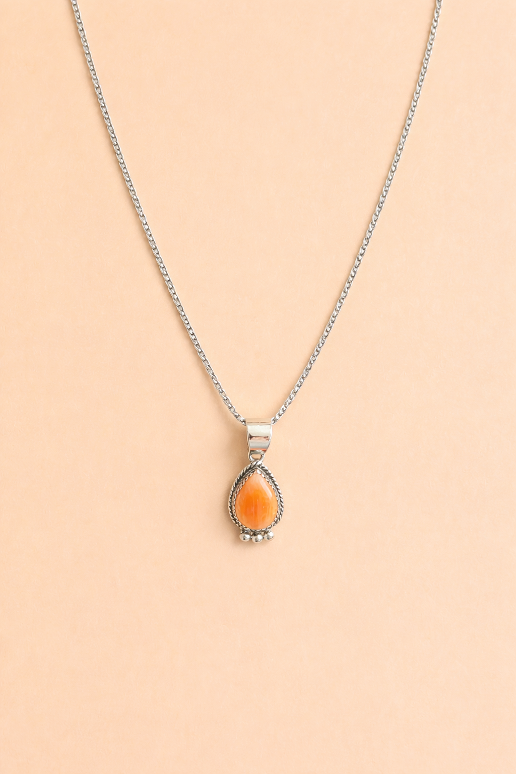 Sterling Silver & Orange Spiny Oyster Pendant Necklace