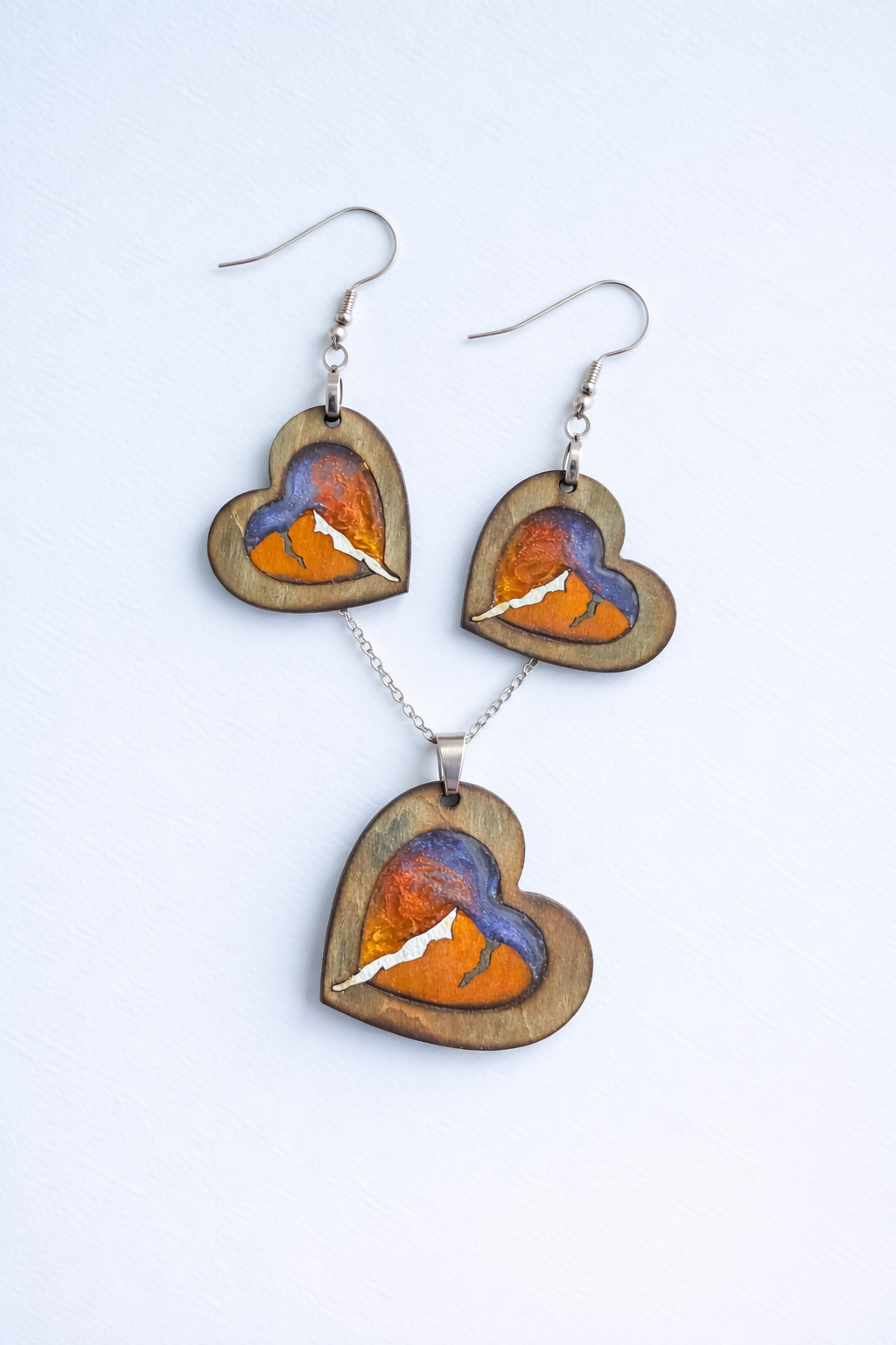 Handcrafted Wooden Heart Jewelry Set by New Mexico Artist Kerry Lewis