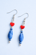 Lapis & Red Coral Heart Earrings