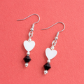 Black Glass & White Shell Heart Earrings