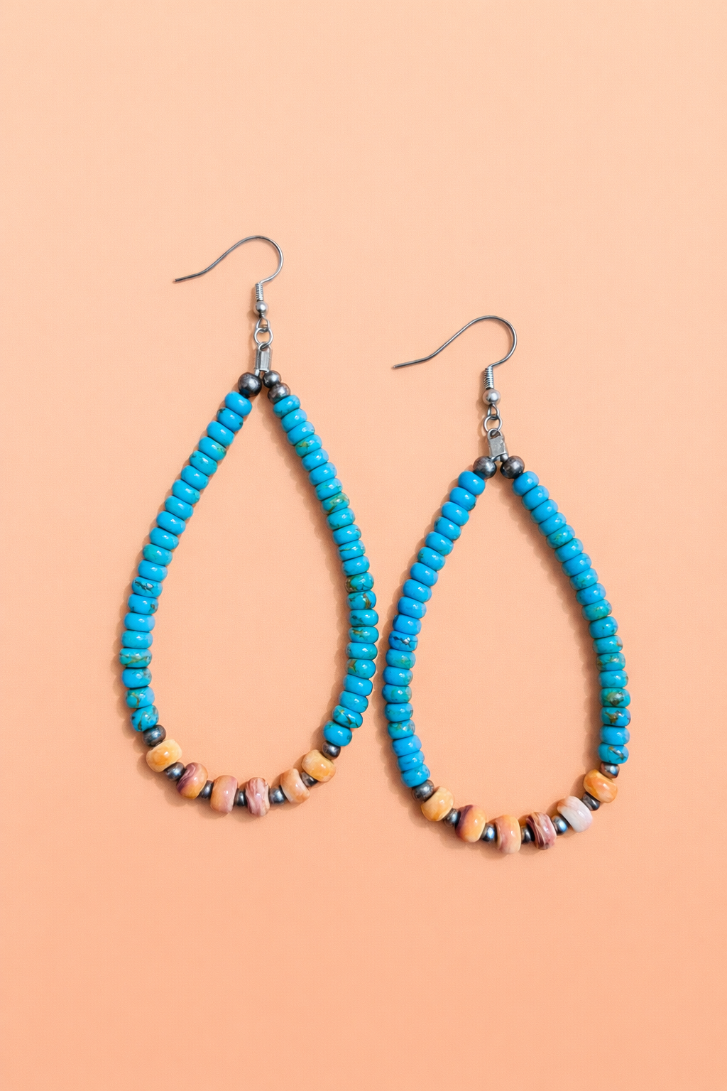 Turquoise & Orange Spiny Oyster Teardrop Earrings