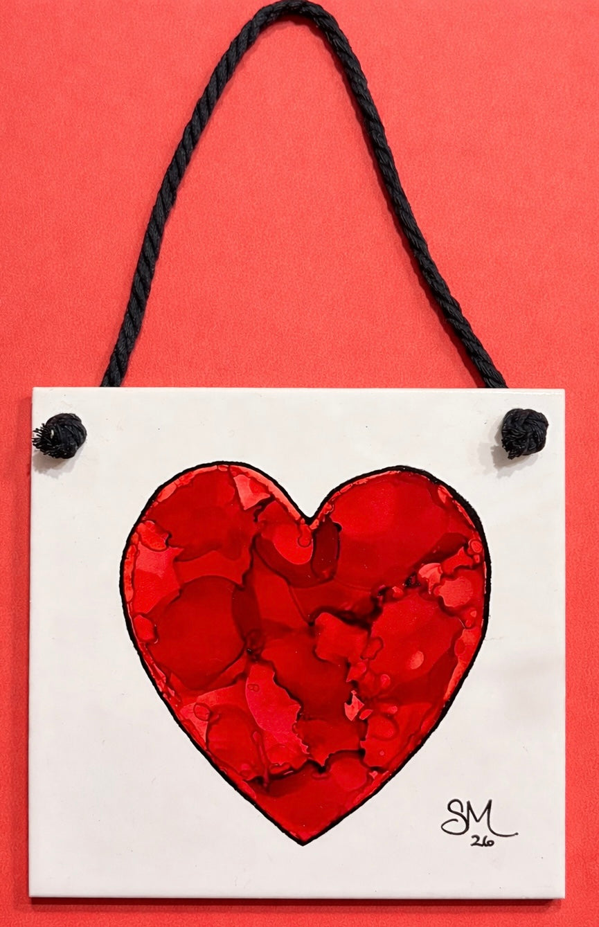 Alcohol Ink Heart Hanging Tile
