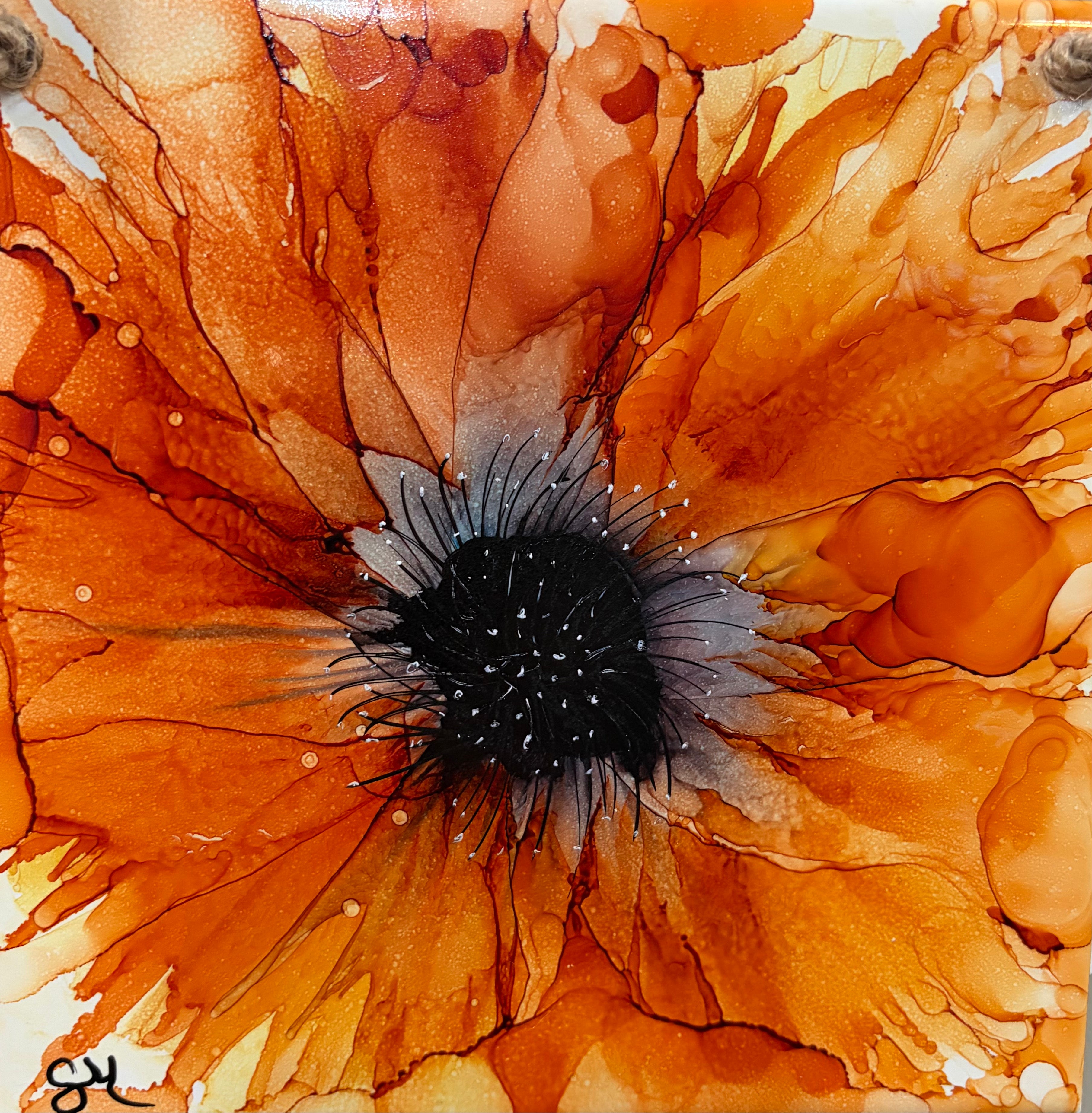 SALE!! Alcohol Ink Floral Hanging Tile