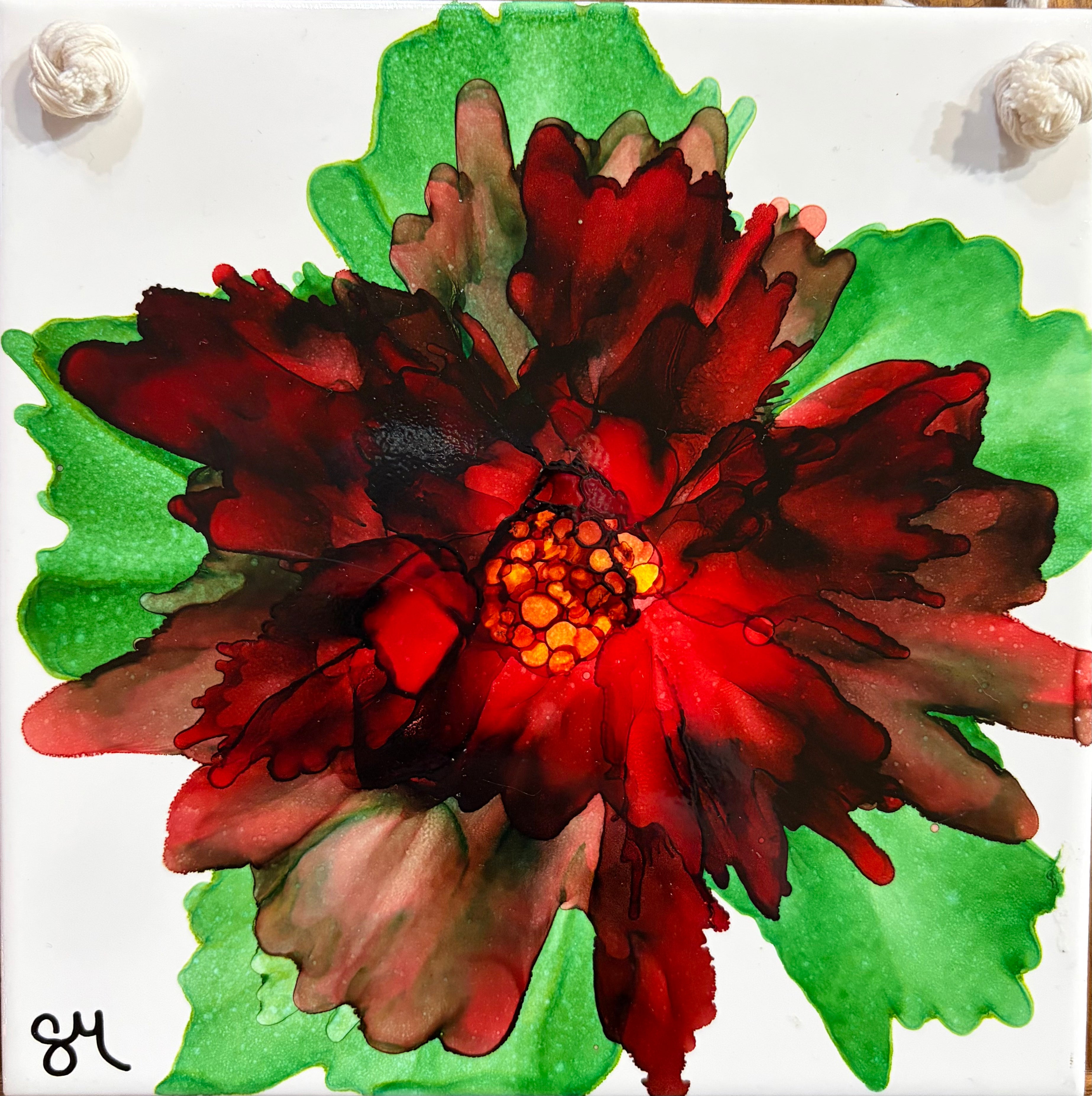 SALE!! Alcohol Ink Floral Hanging Tile