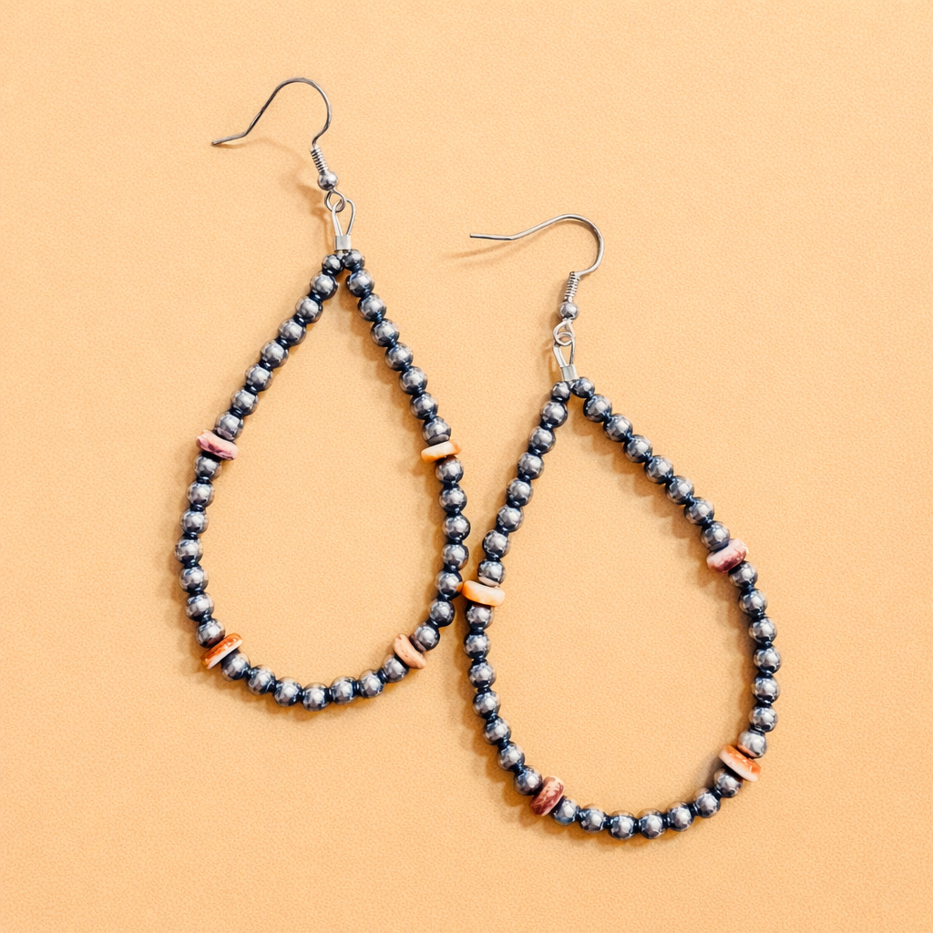 Sterling Silver Navajo Pearl and Spiny Oyster Earrings