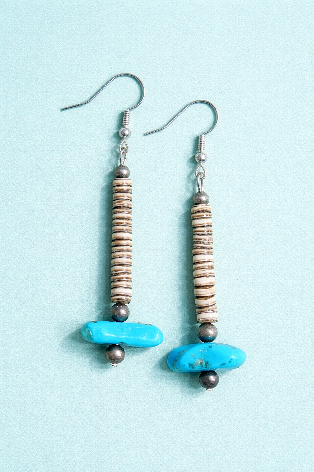 Turquoise & Heishi Shell Dangle Earrings