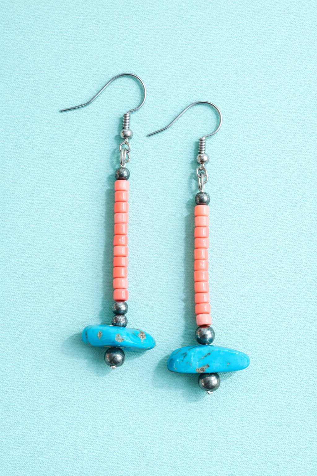 Turquoise and Coral Dangle Earrings