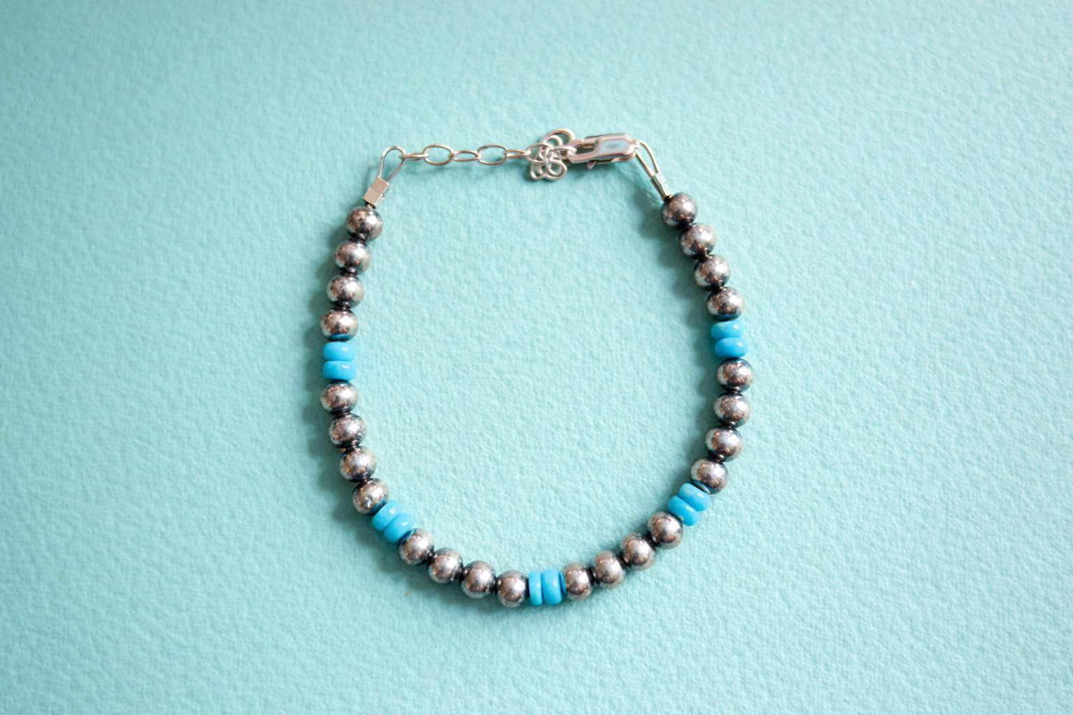 Turquoise & Sterling Silver Navajo Pearl Bracelet