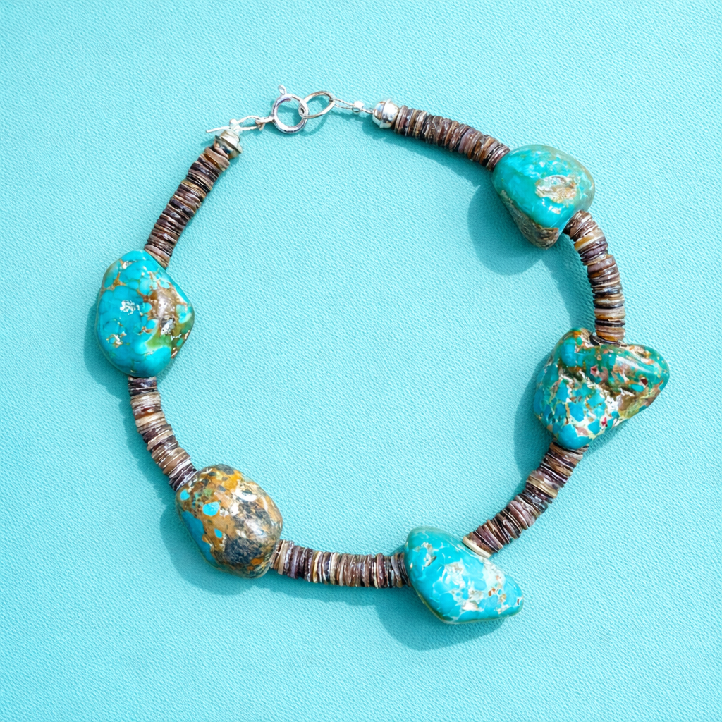 Hand crafted Kingman Turquoise Nugget & Heishi Bead Bracelet