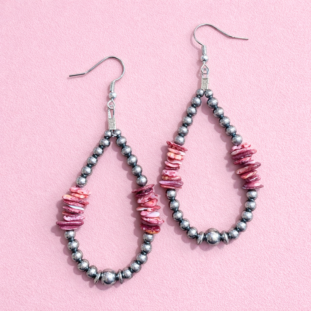 Pink Spiny and Navajo Pearl Earrings