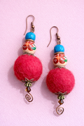 Hand-felted Wool Beaded Dangle Earrings