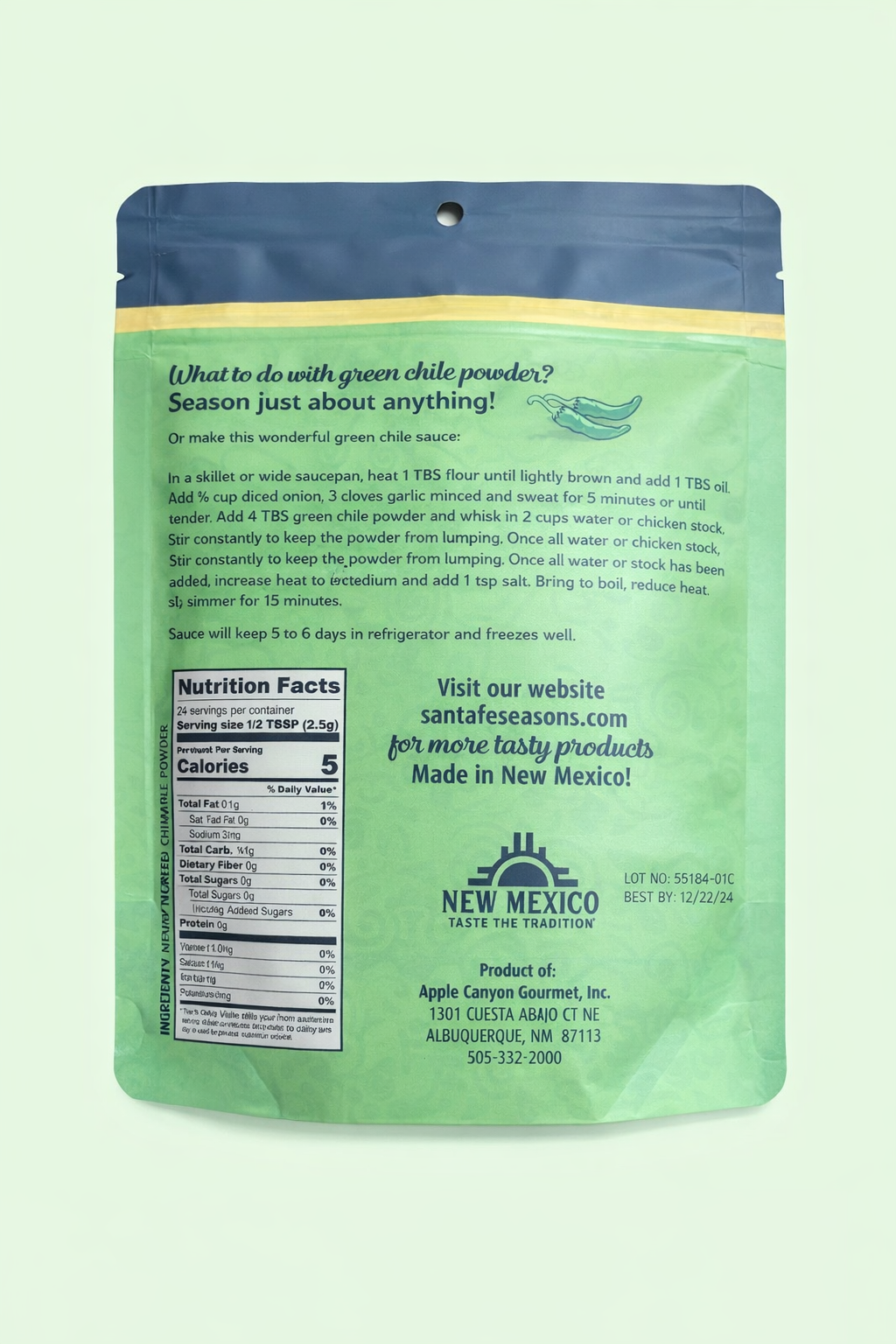 Santa Fe Seasons All Natural Hatch Green Chile Powder – Medium (6 oz)