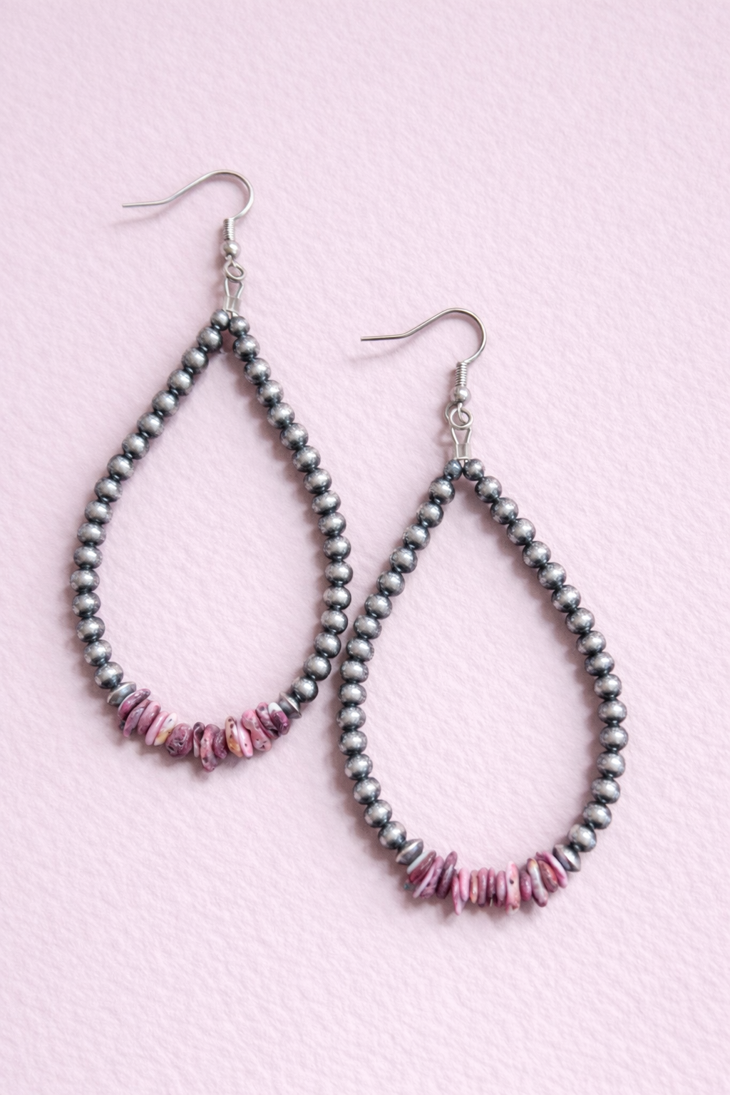 Sterling Silver & Pink Shell Teardrop Earrings – Handcrafted by Violet Norman
