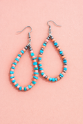 Sterling Silver, Pink Coral & Turquoise Teardrop Earrings