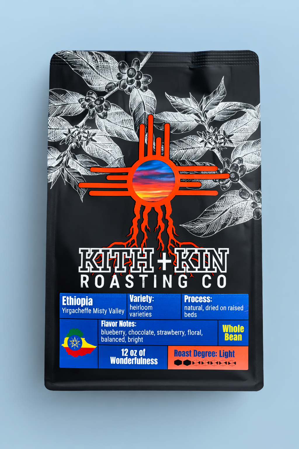 Kith + Kin Roasting Co. Ethiopia Yirgacheffe Misty Valley – Whole Bean Coffee (12 oz.)